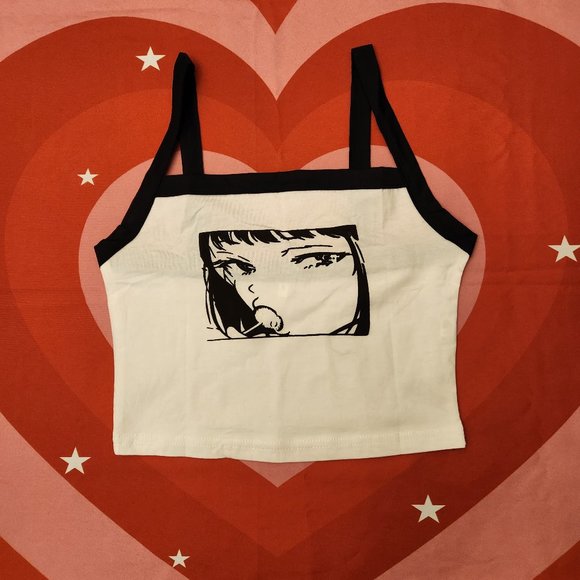 Tops - white anime girl tank